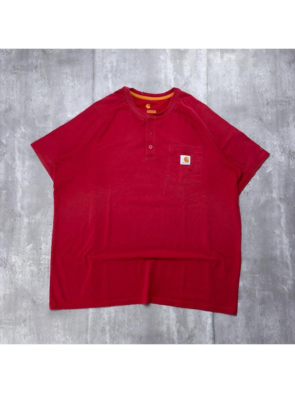 Y2K Red Carhartt Workwear Grunge Skater Henley Shirt